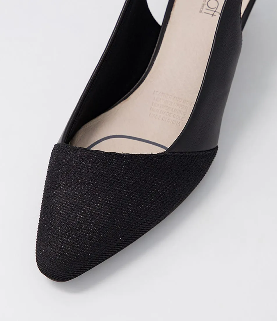 SUPERSOFT Linsain Black Sparkle Fabric Leather Heels