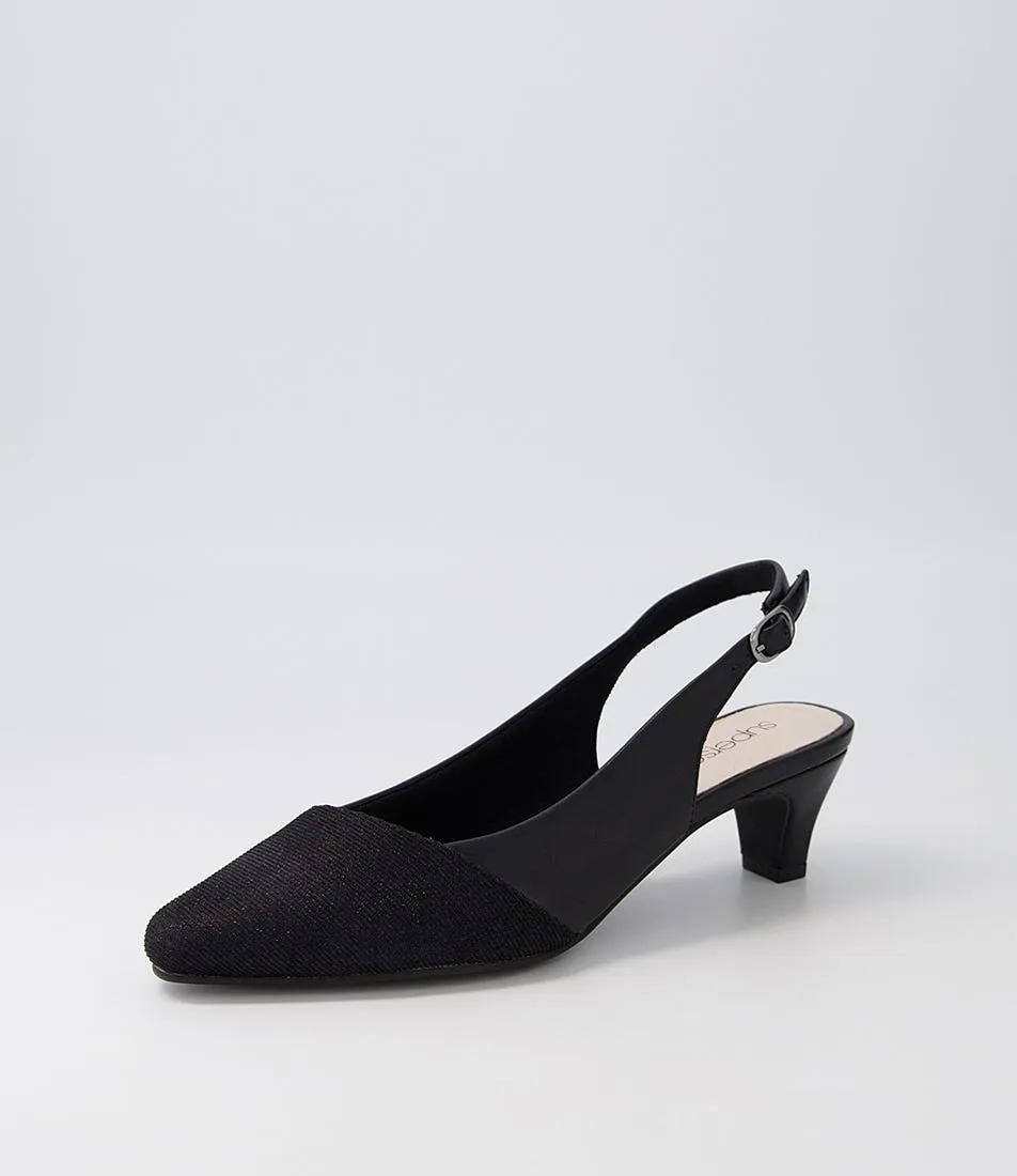 SUPERSOFT Linsain Black Sparkle Fabric Leather Heels