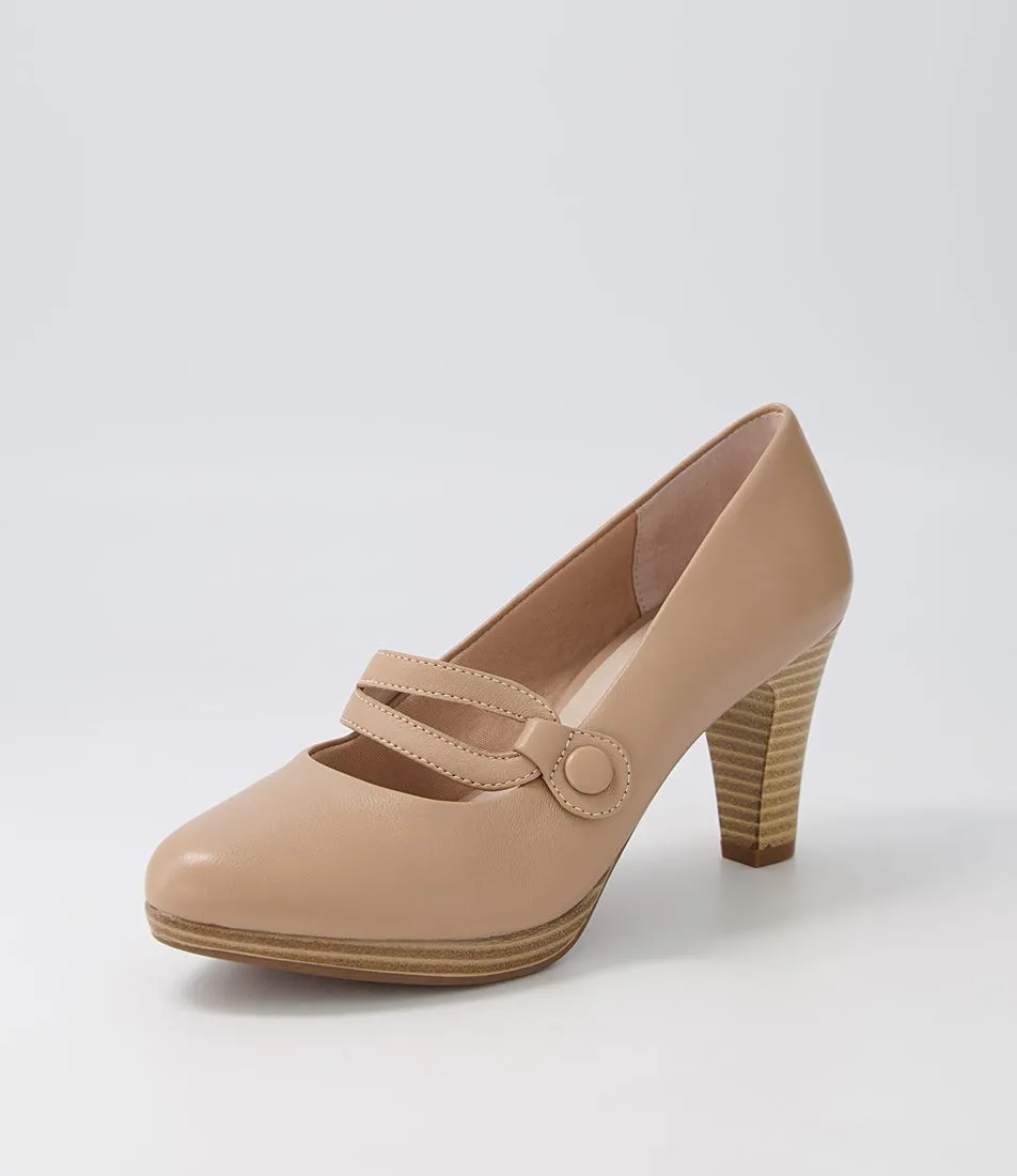 SUPERSOFT Sorina Nude Leather Mary Jane Heels