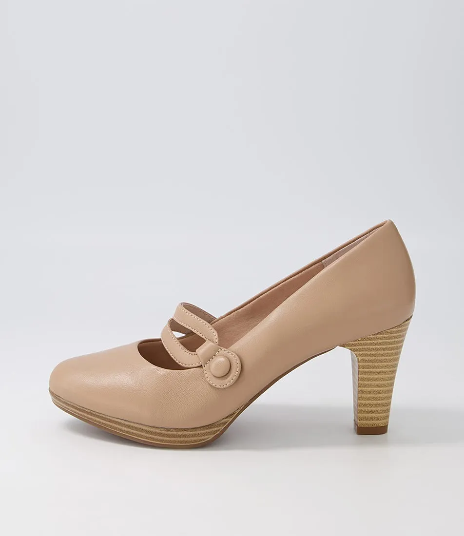 SUPERSOFT Sorina Nude Leather Mary Jane Heels