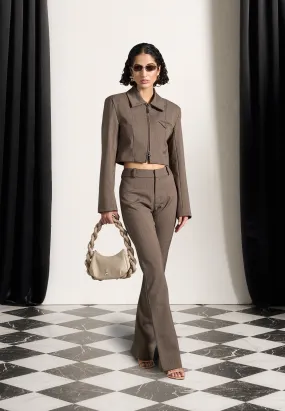 Tailored Mid Rise Trousers - Dark Taupe