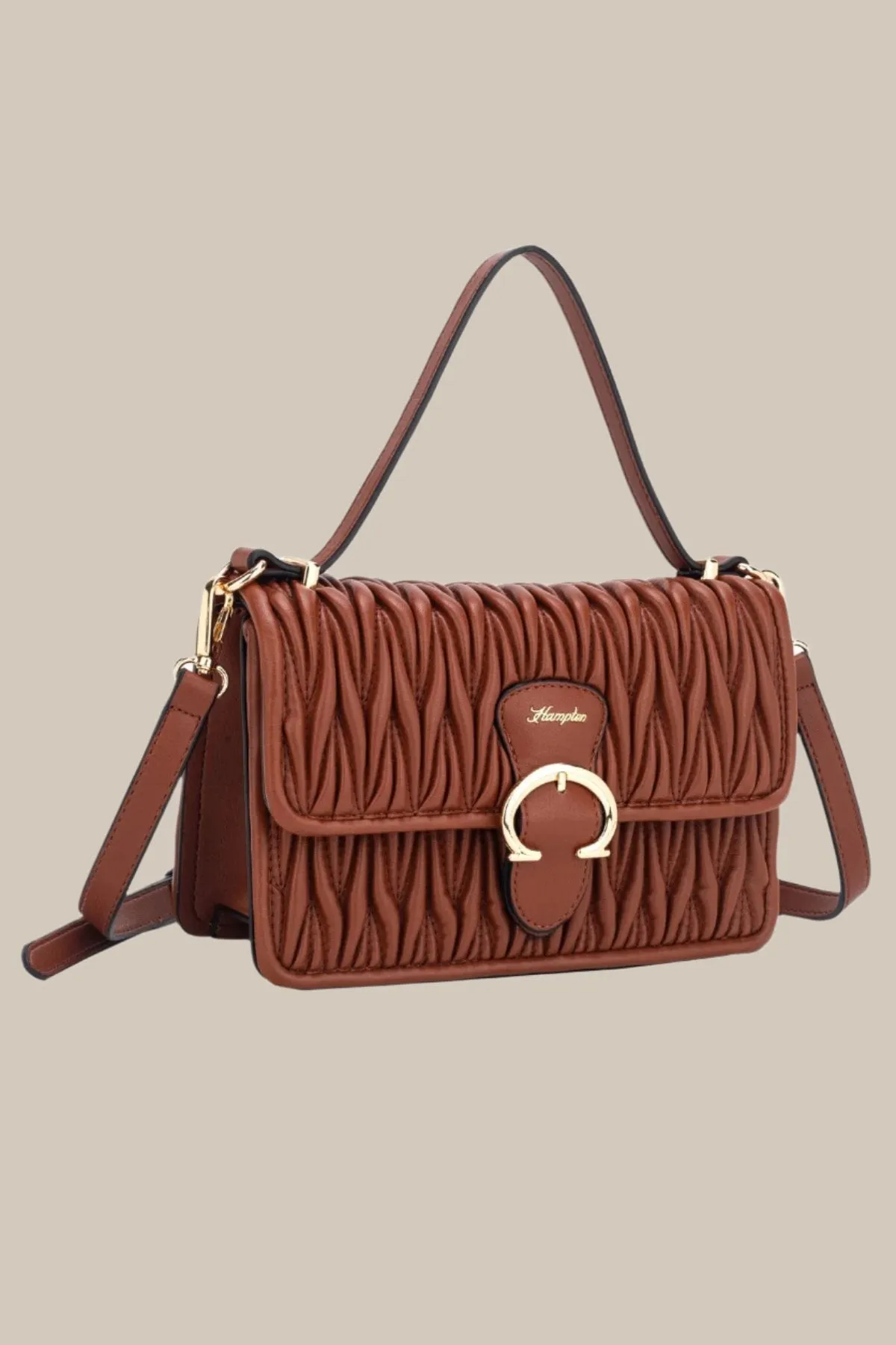 Tan Brown Puffin Top Handle Bag