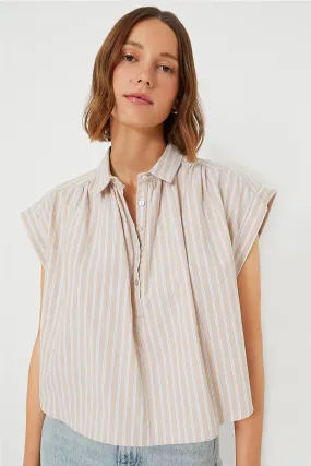 Tan Stripe Drop Shoulder Rosie Popover Top