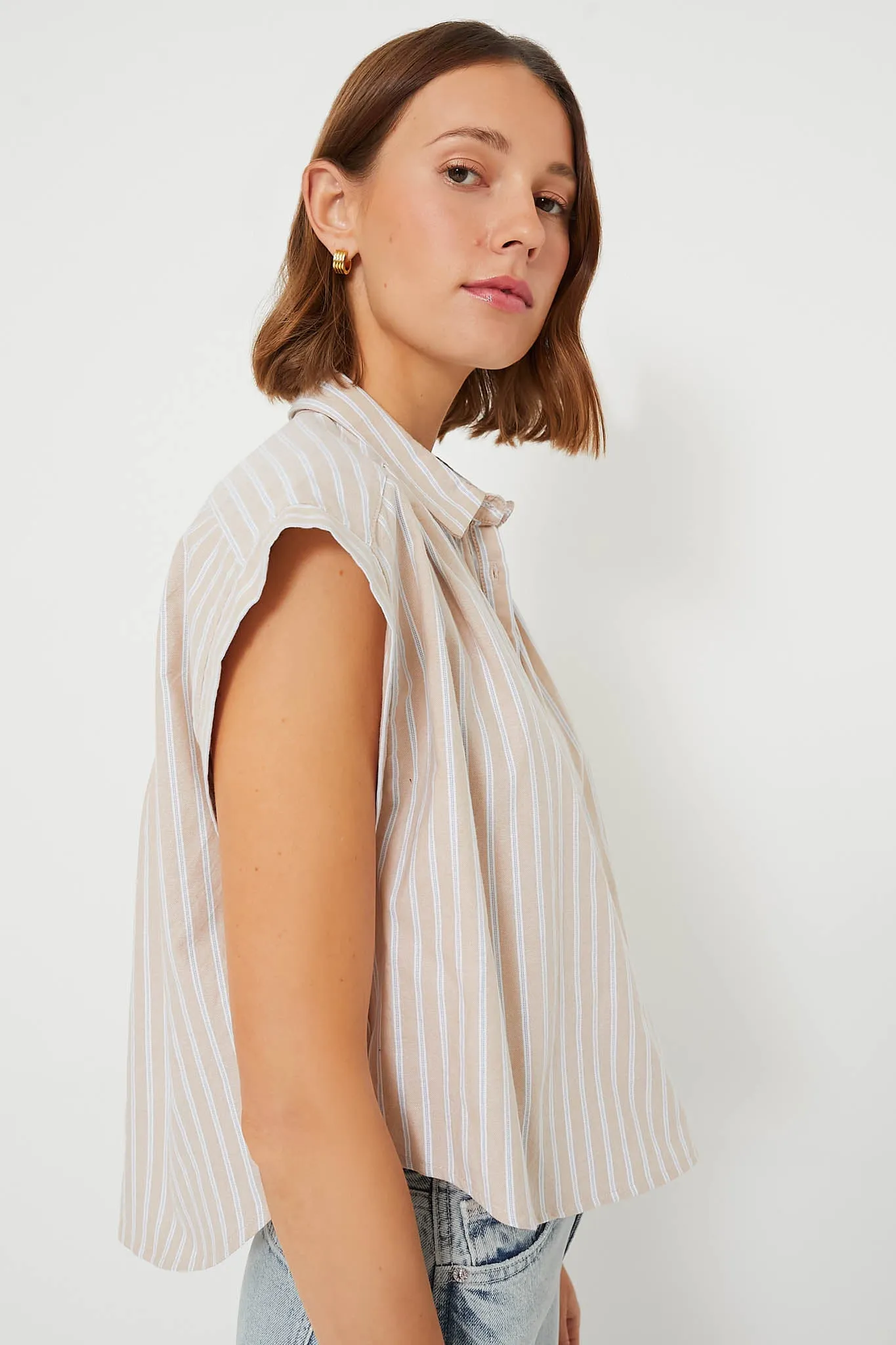 Tan Stripe Drop Shoulder Rosie Popover Top