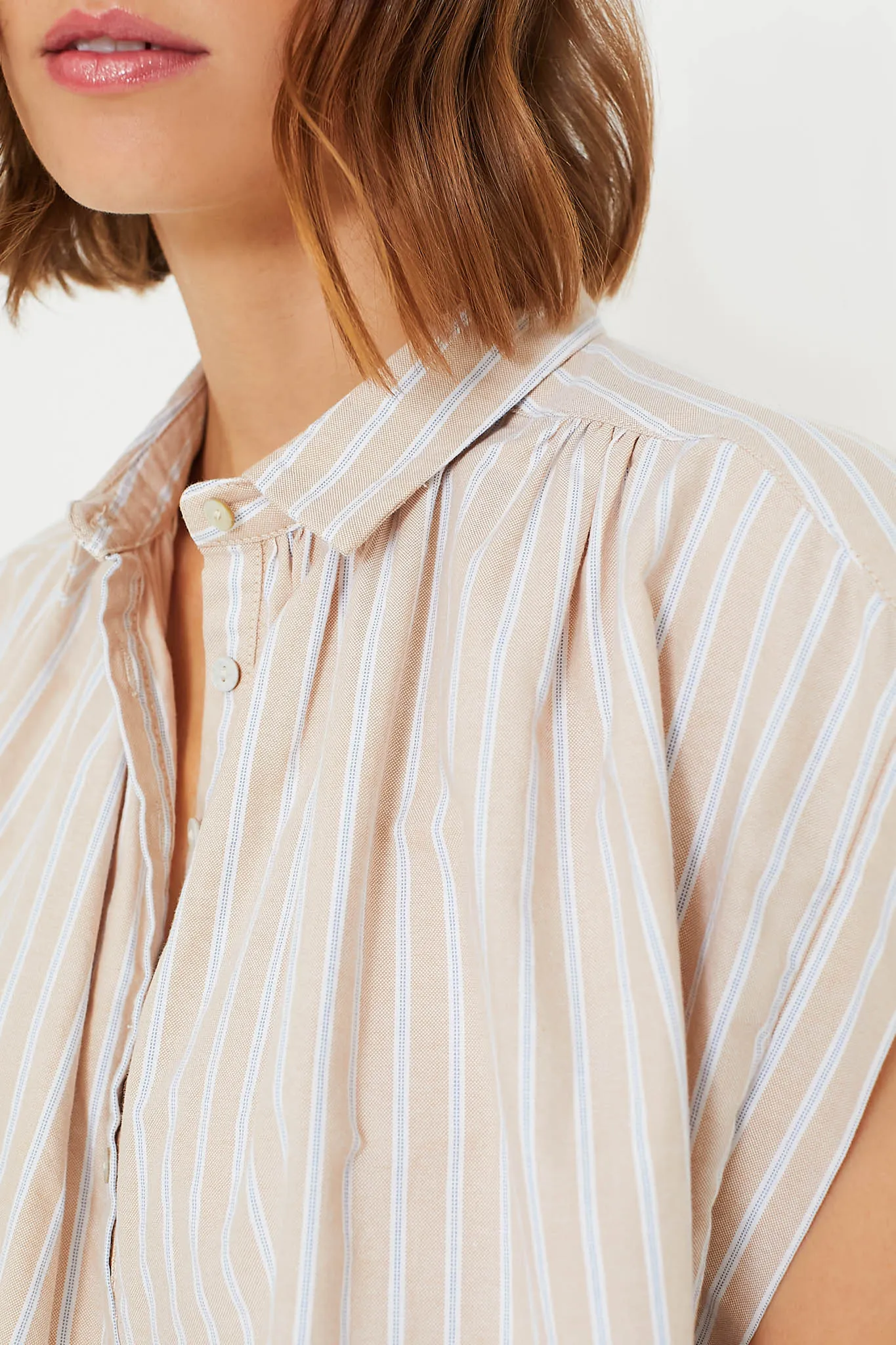 Tan Stripe Drop Shoulder Rosie Popover Top