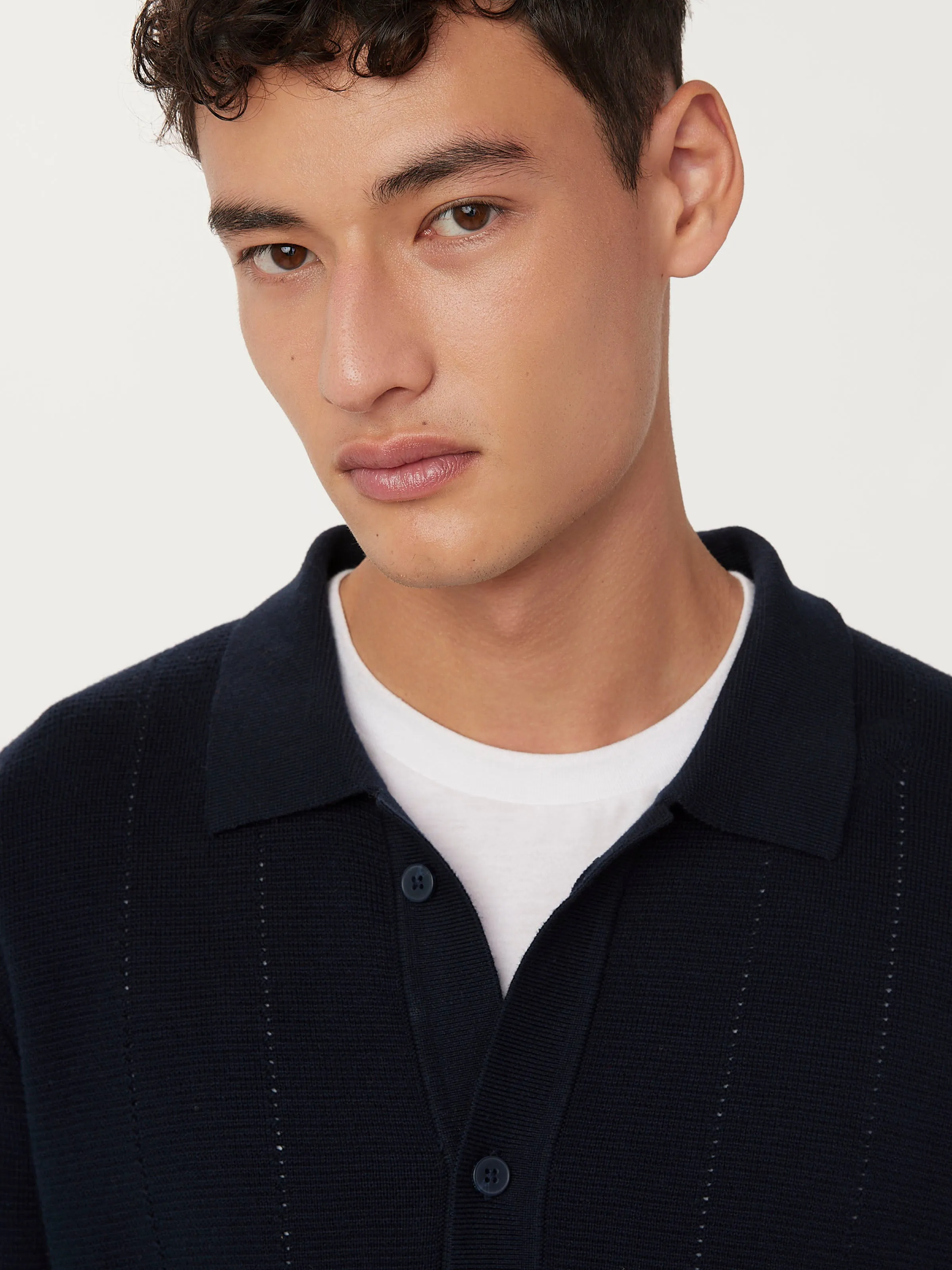 The Pointelle Knit Overshirt  in Deep Blue