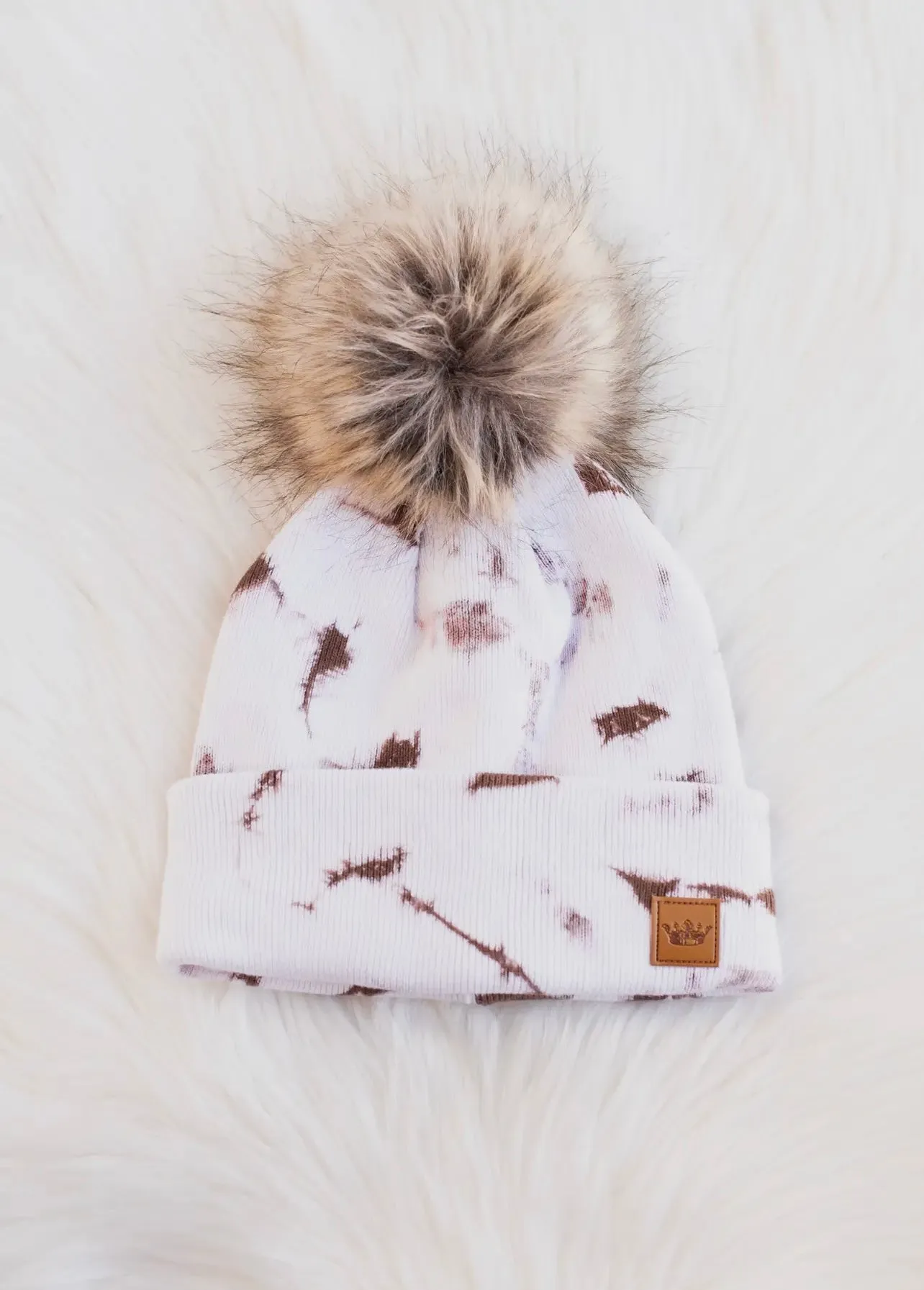 Tie Dye Knit Hat with Faux Fur Pom