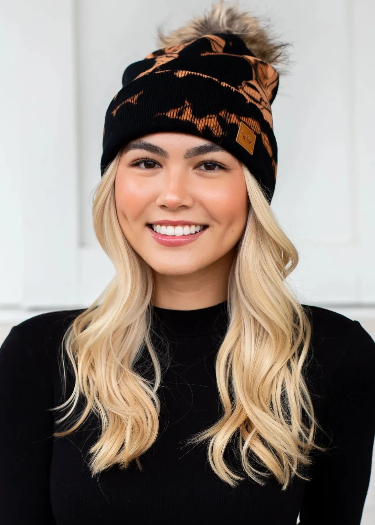 Tie Dye Knit Hat with Faux Fur Pom