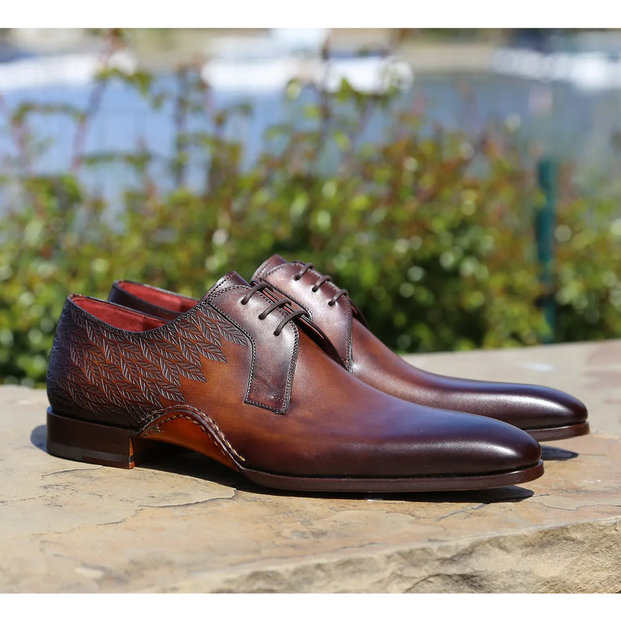 Tobacco Laser Print / Calf-Skin Leather Derby Oxfords (MAGS1124) by Magnanni 24834 Hayos