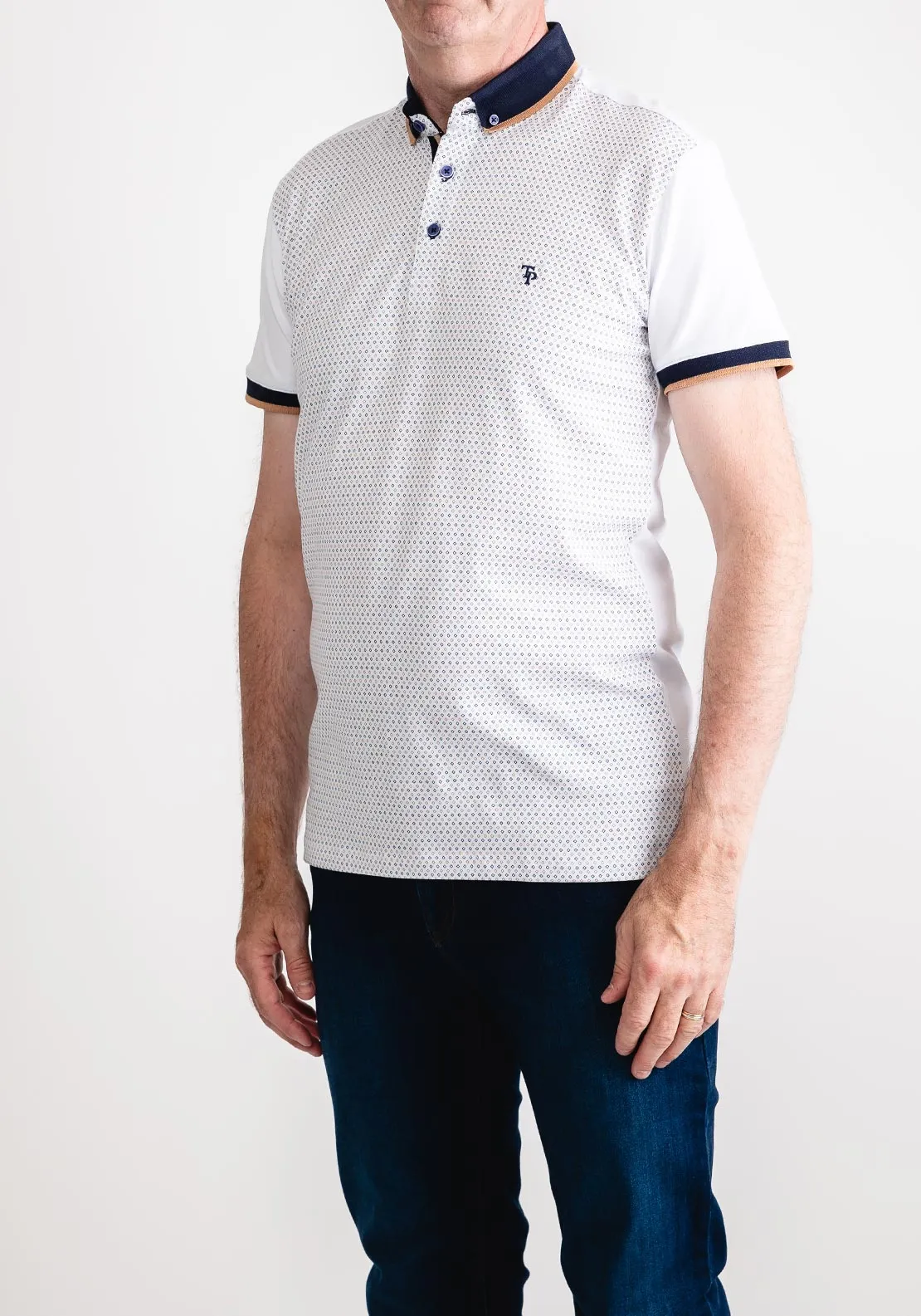 Tom Penn Diamond Print Polo Shirt, White