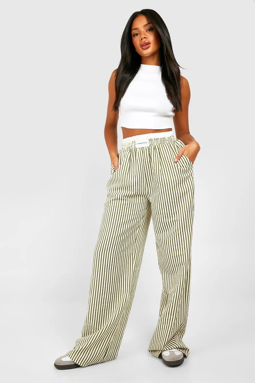 Trousers | Contrast Waistband Detail Stripe Trousers | boohoo