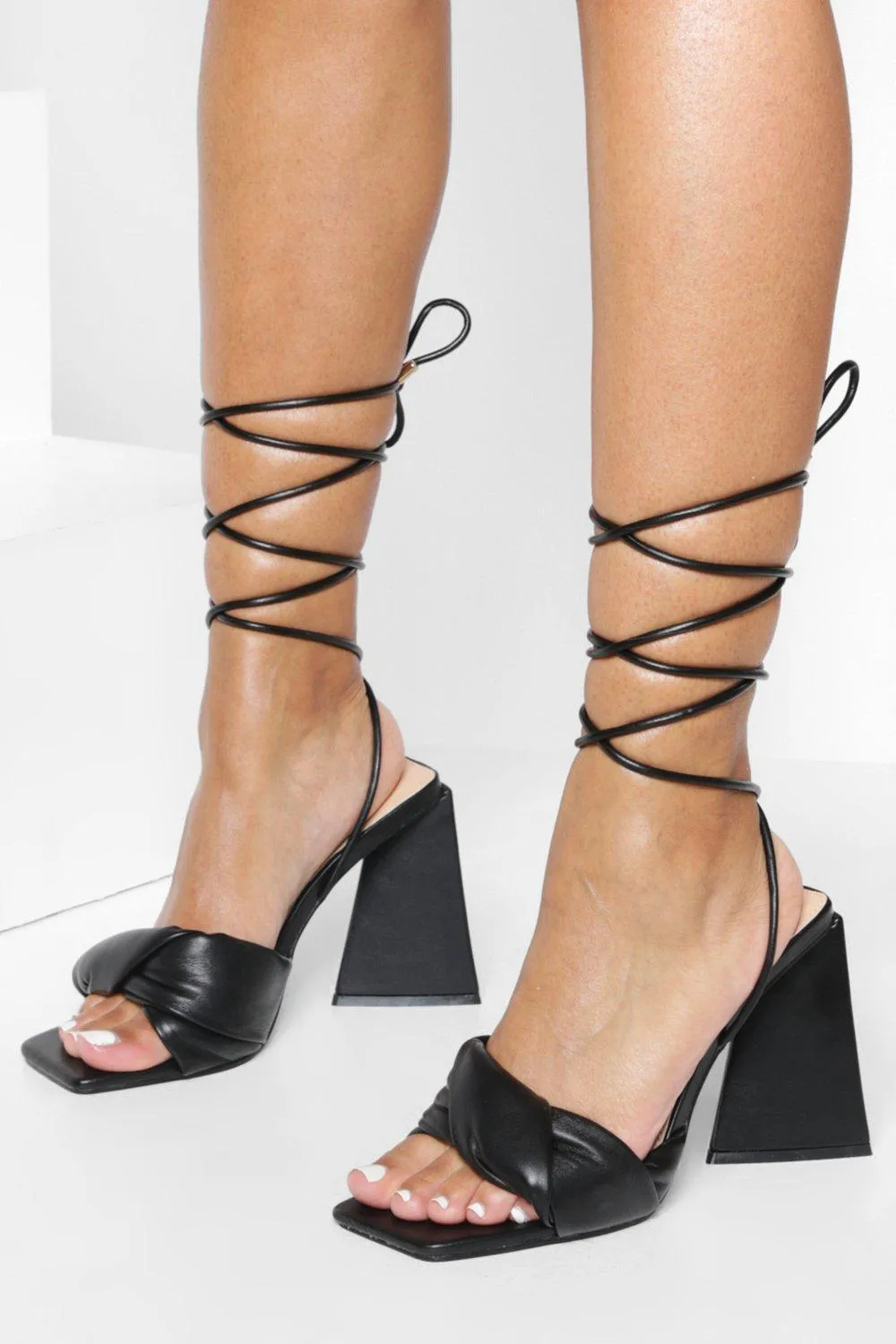 Twist Front Strappy Triangle Heels