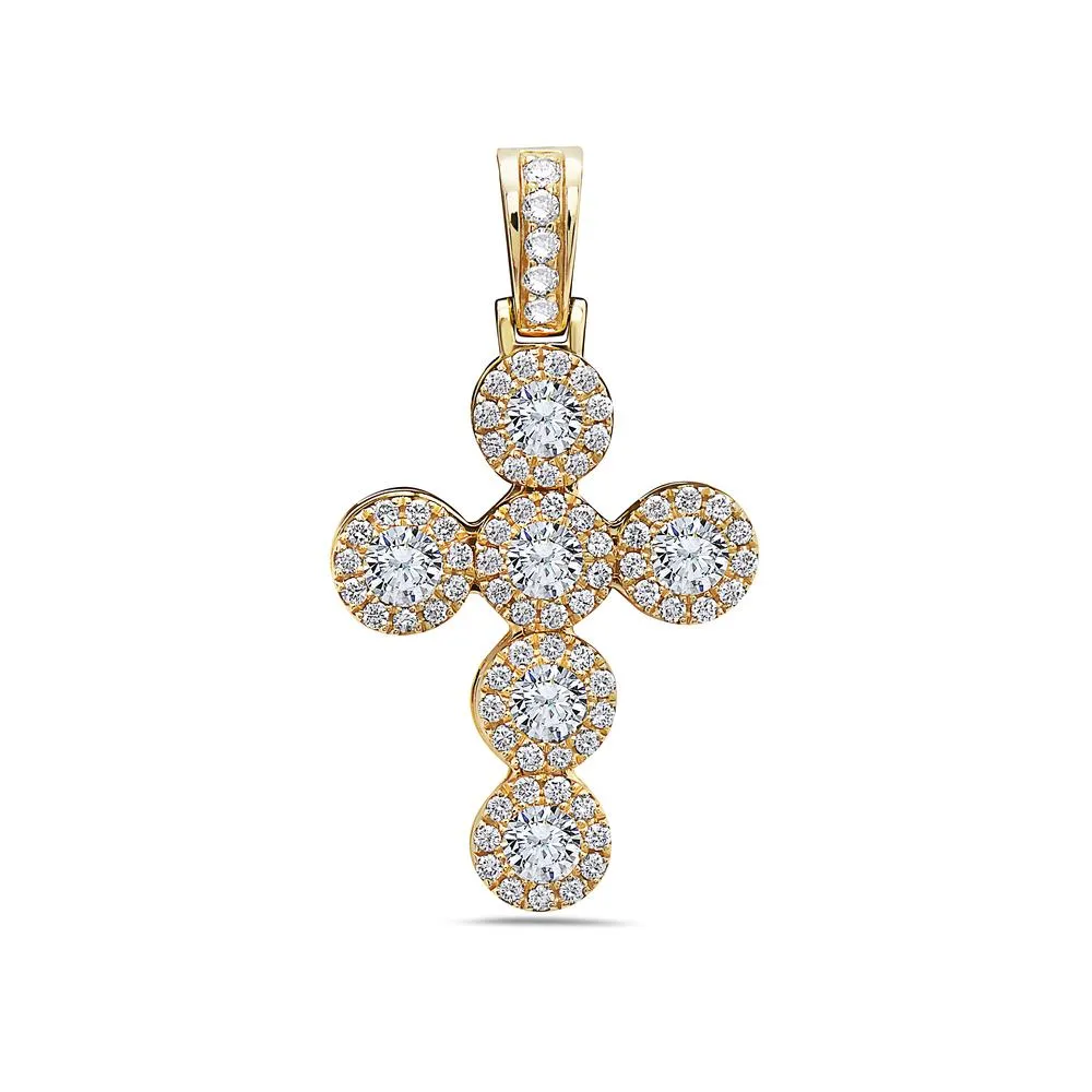 Unisex 14K Yellow Gold Cross Pendant with 1.41 Carat Diamonds