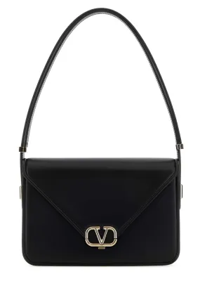 Valentino Garavani Black Leather V Logo Shoulder Bag