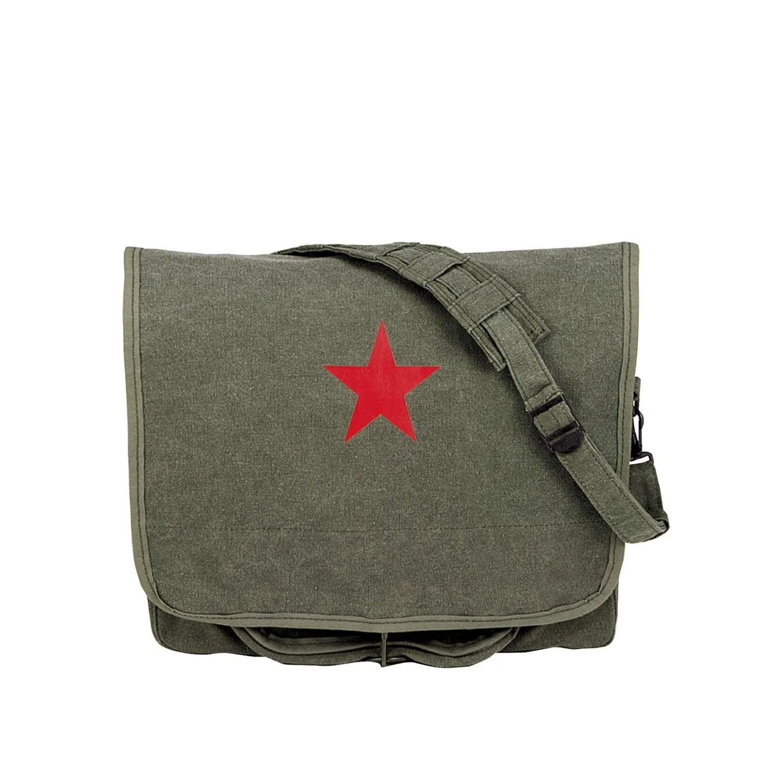 Vintage Canvas Shoulder Bag With Red Star