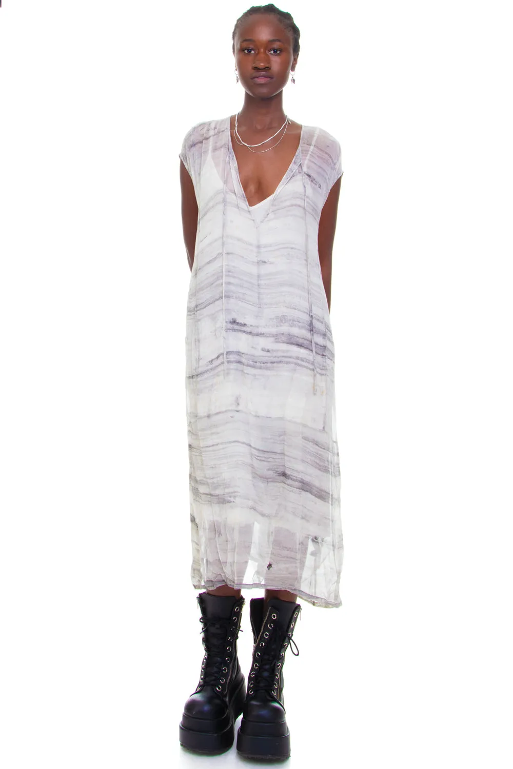 Vintage Y2K Grey Dyed Pattern Layered Dress - S/M