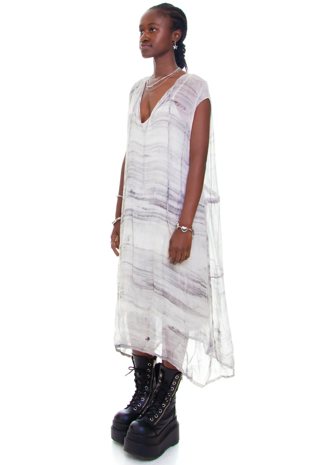 Vintage Y2K Grey Dyed Pattern Layered Dress - S/M