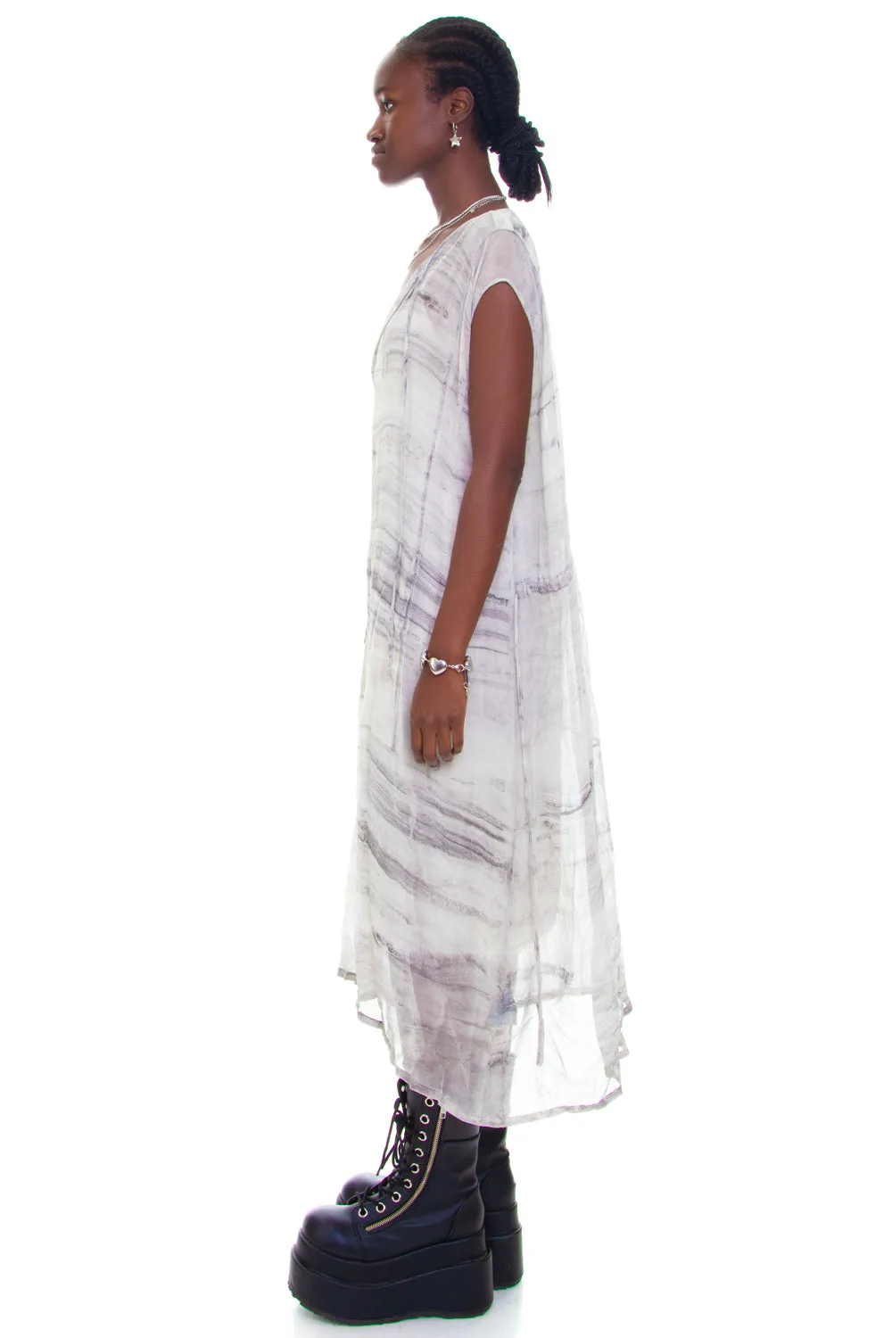 Vintage Y2K Grey Dyed Pattern Layered Dress - S/M