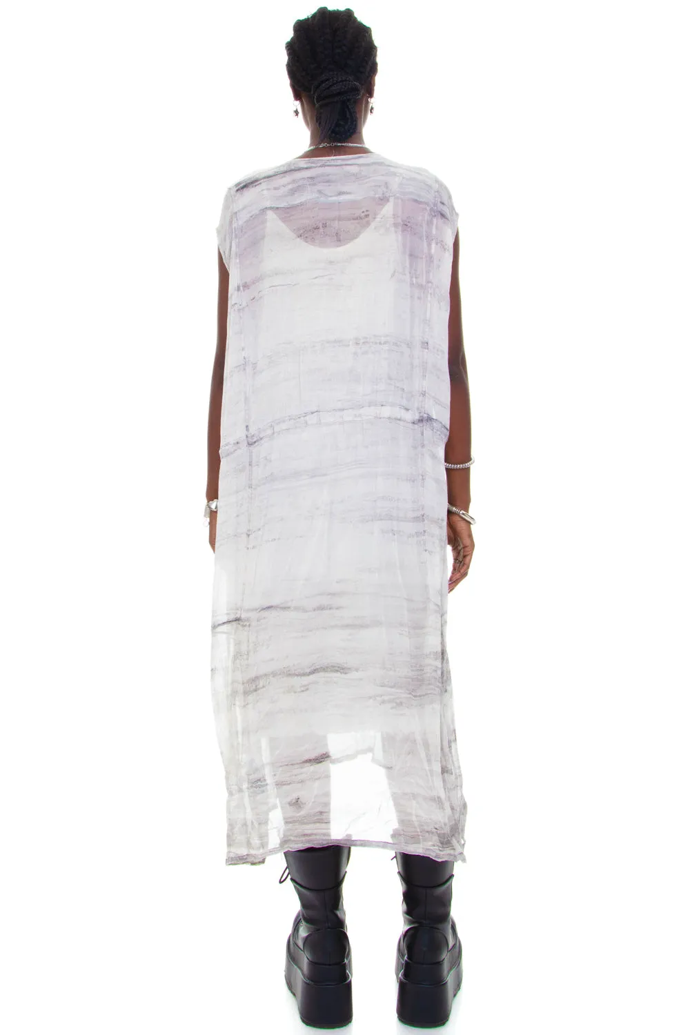 Vintage Y2K Grey Dyed Pattern Layered Dress - S/M