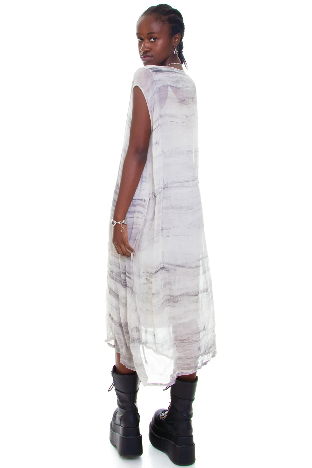 Vintage Y2K Grey Dyed Pattern Layered Dress - S/M