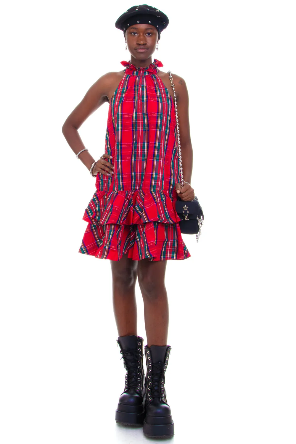 Vintage Y2K Tommy Red Punk Plaid Ruffle Dress - M