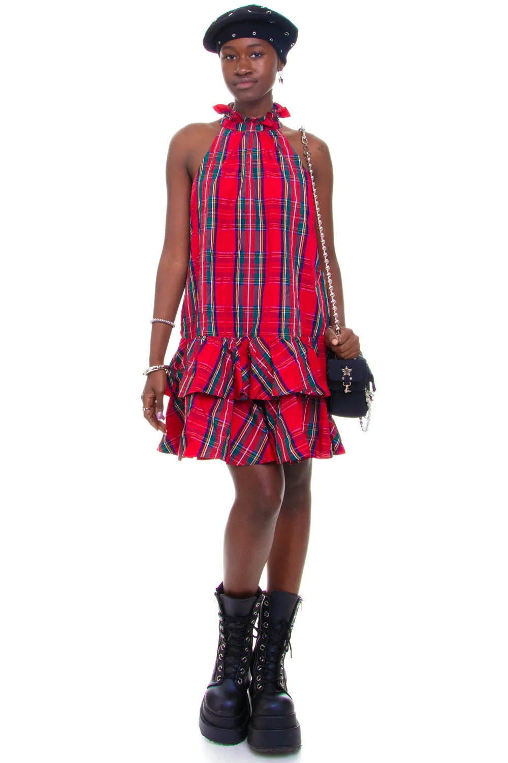 Vintage Y2K Tommy Red Punk Plaid Ruffle Dress - M