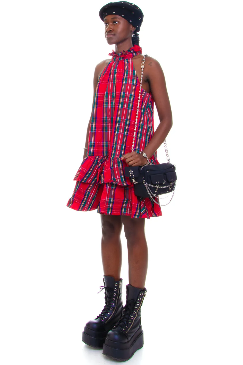 Vintage Y2K Tommy Red Punk Plaid Ruffle Dress - M