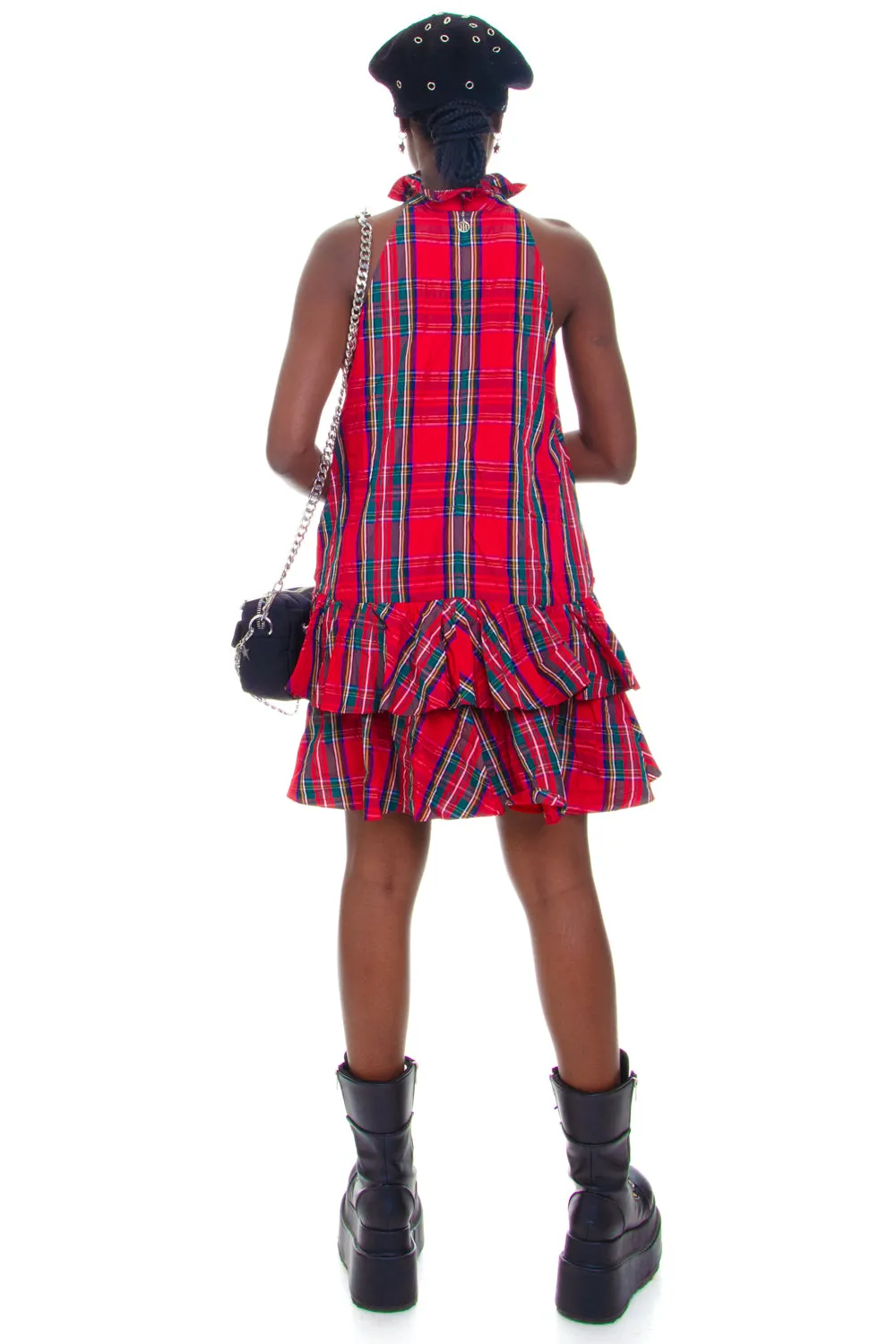 Vintage Y2K Tommy Red Punk Plaid Ruffle Dress - M