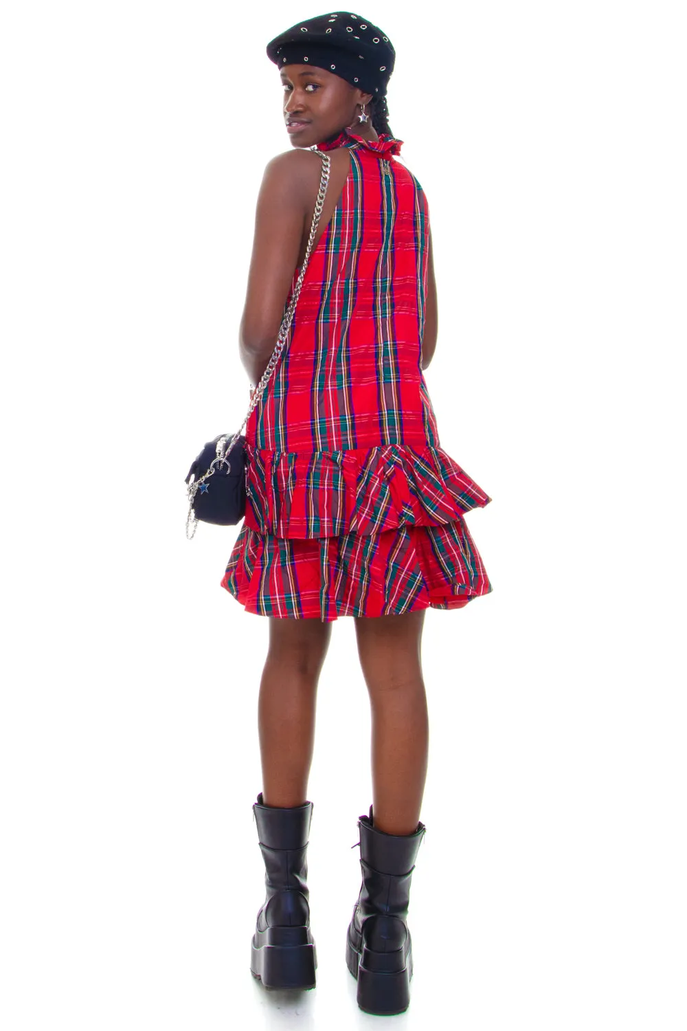 Vintage Y2K Tommy Red Punk Plaid Ruffle Dress - M