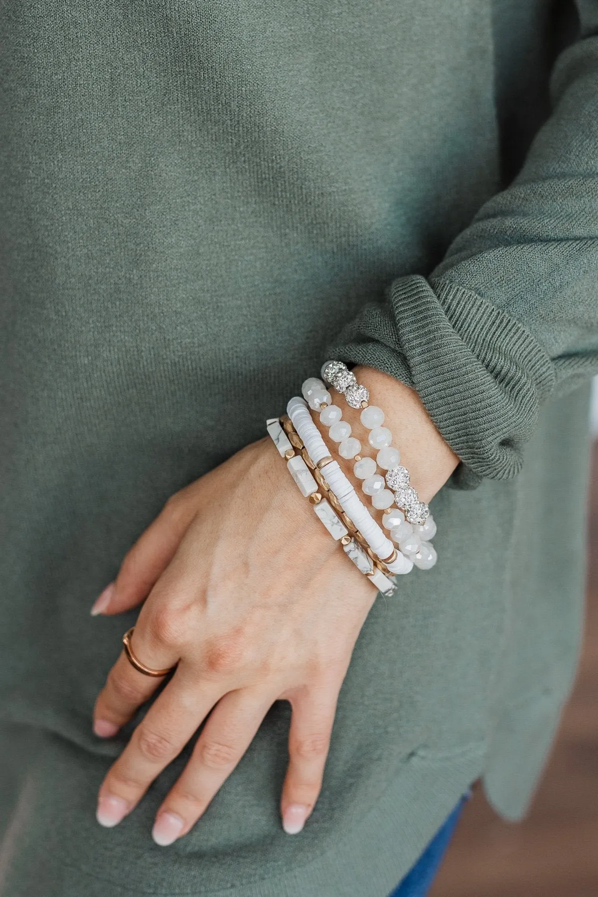 Little Bit Of Sparkle Stackable Bracelet Set- White & Gold