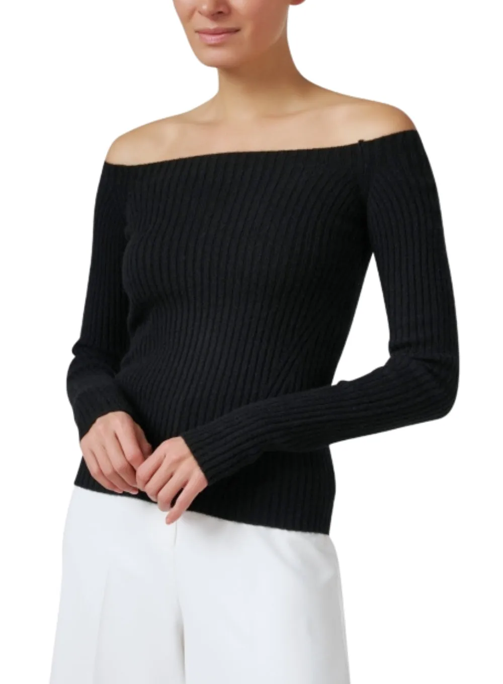 WHITE + WARREN | Cashmere Ribbed Off Shoulder Top