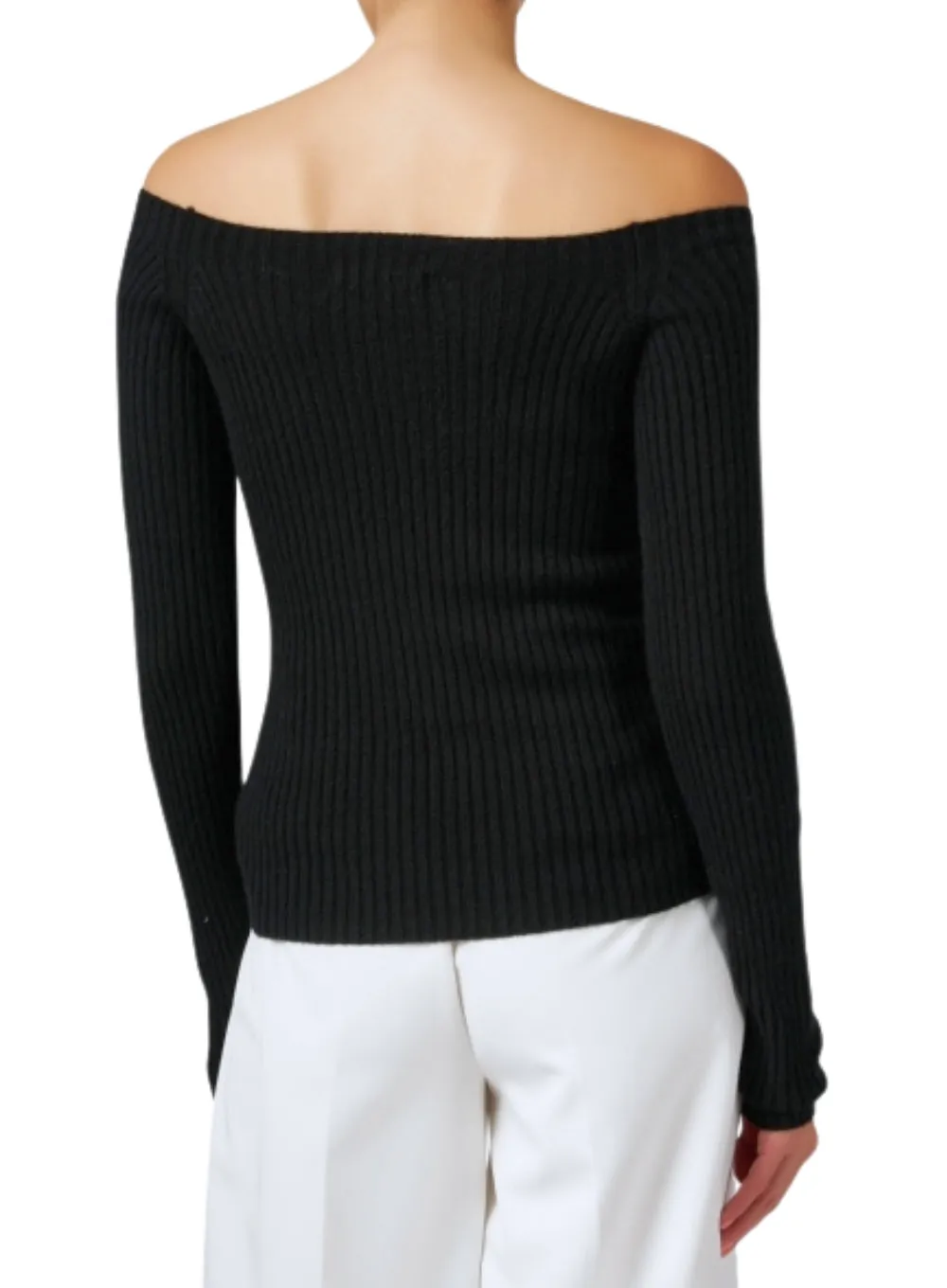 WHITE + WARREN | Cashmere Ribbed Off Shoulder Top