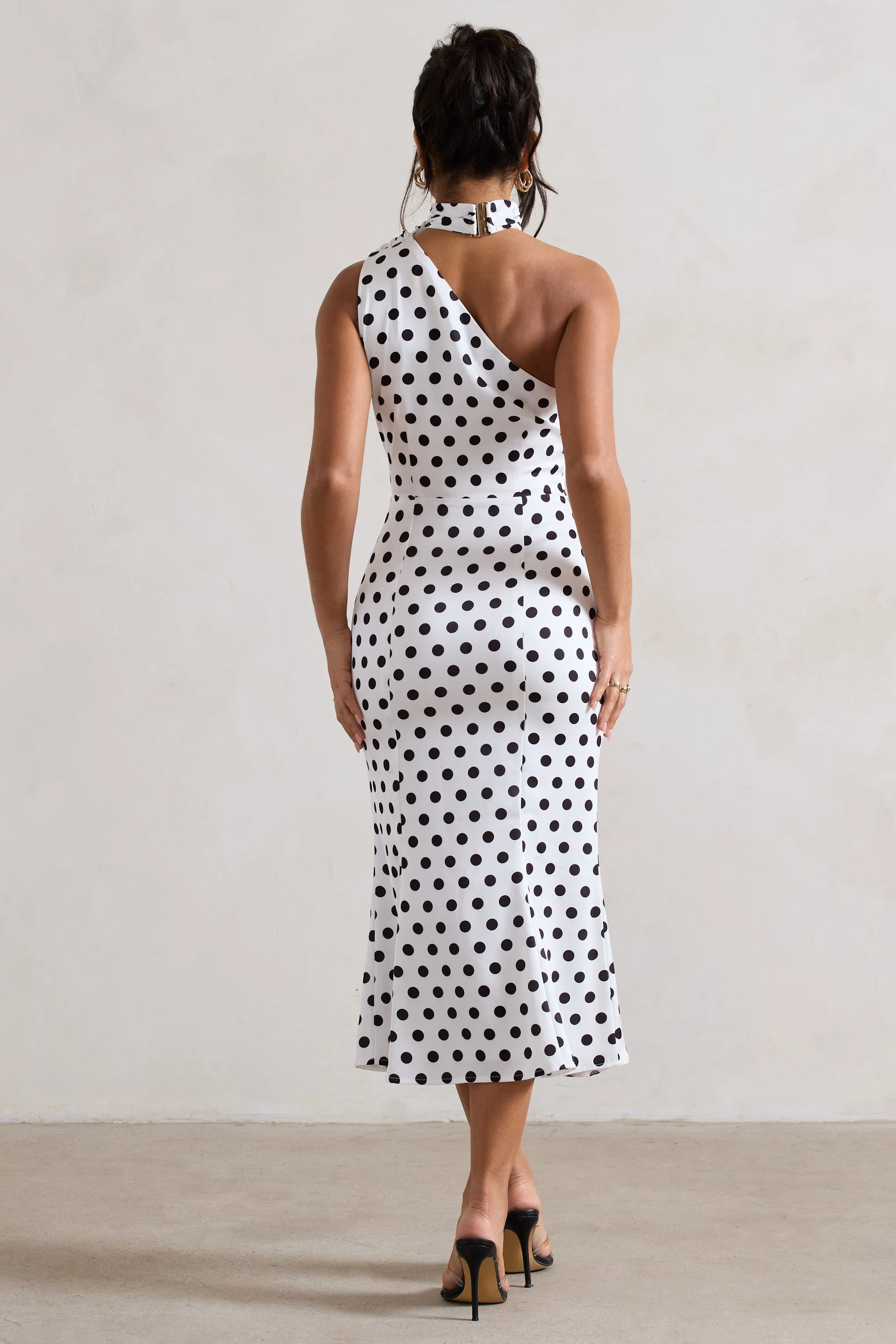 White Polka Dot Flared Midi Dress