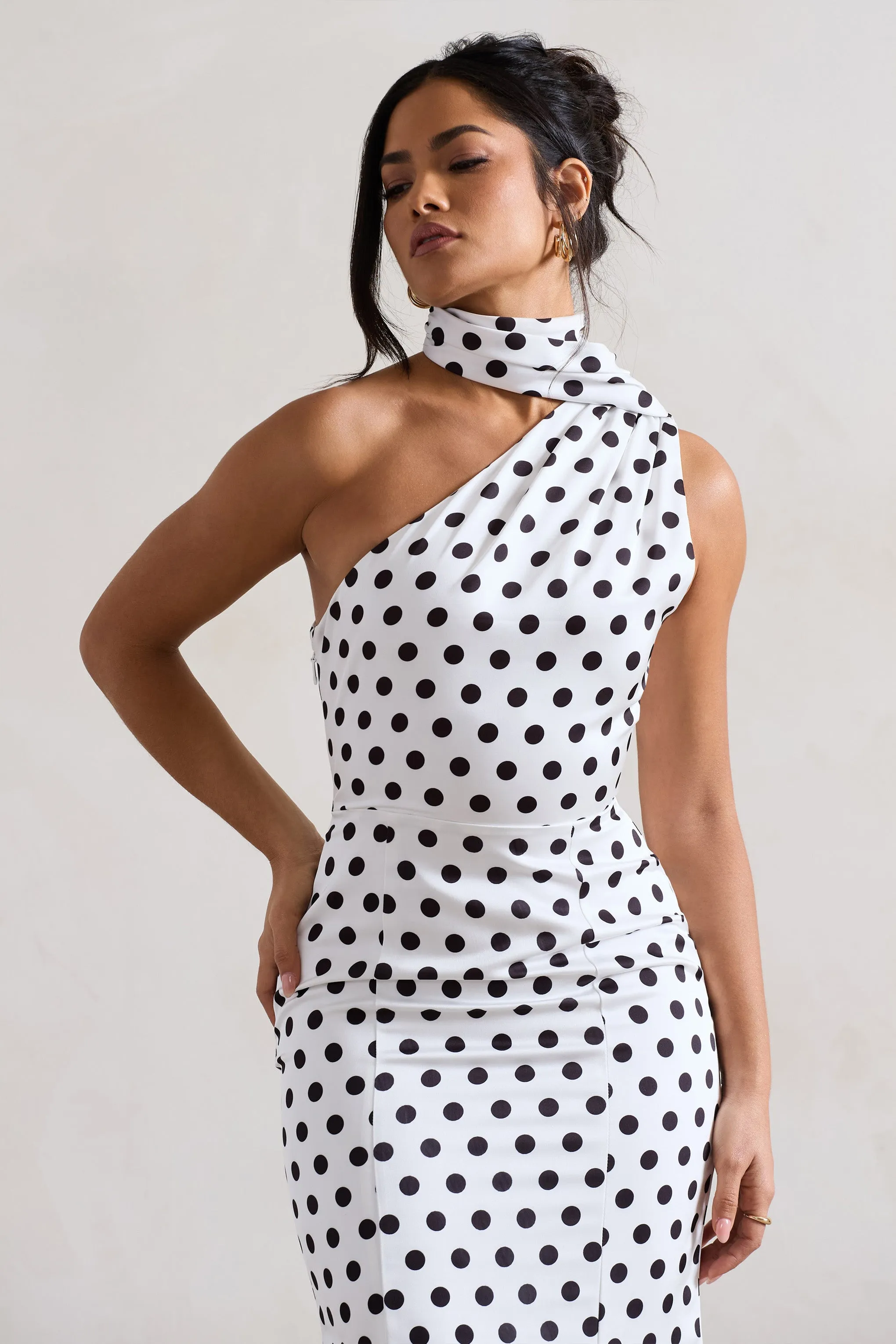 White Polka Dot Flared Midi Dress