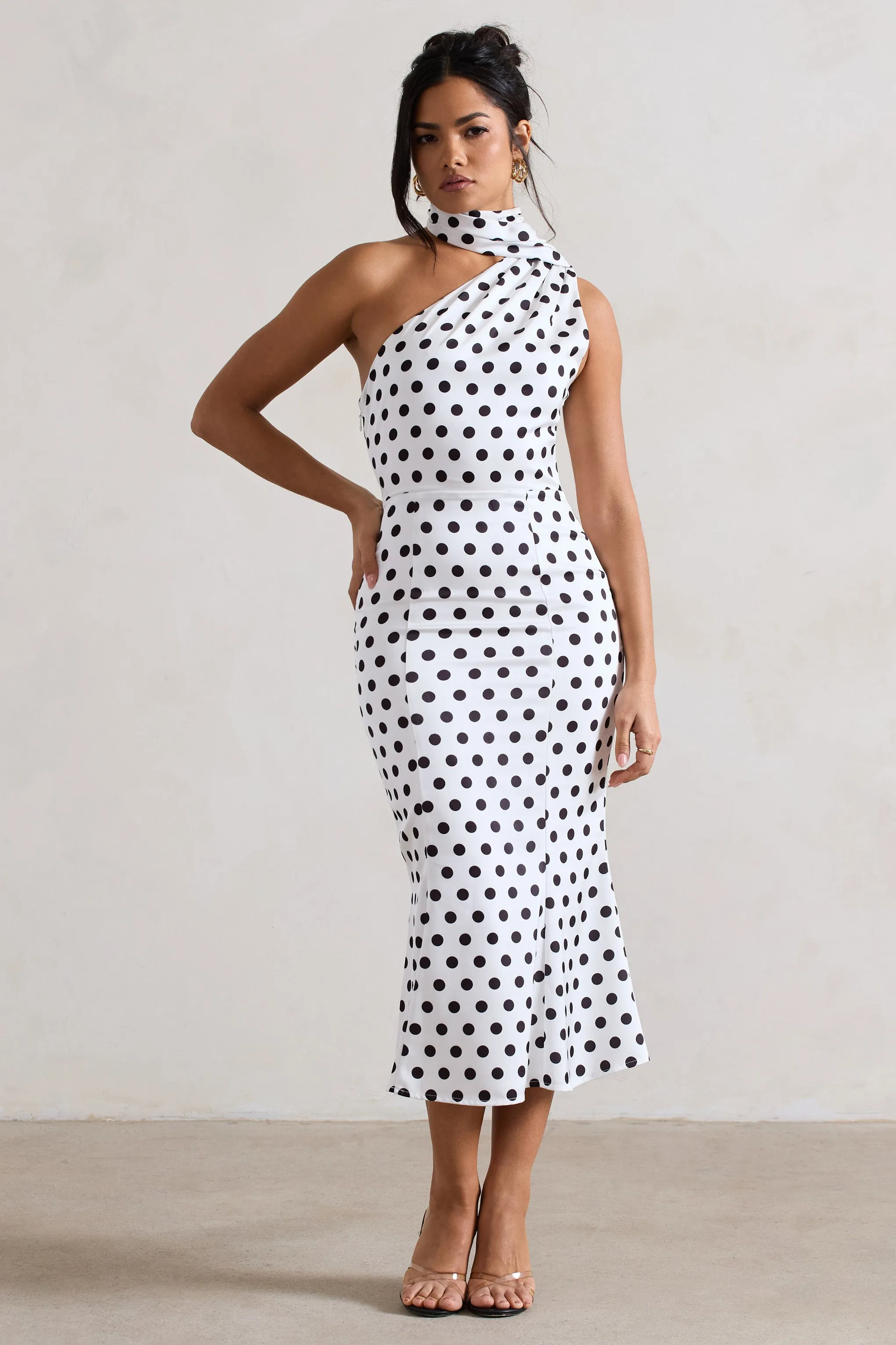 White Polka Dot Flared Midi Dress