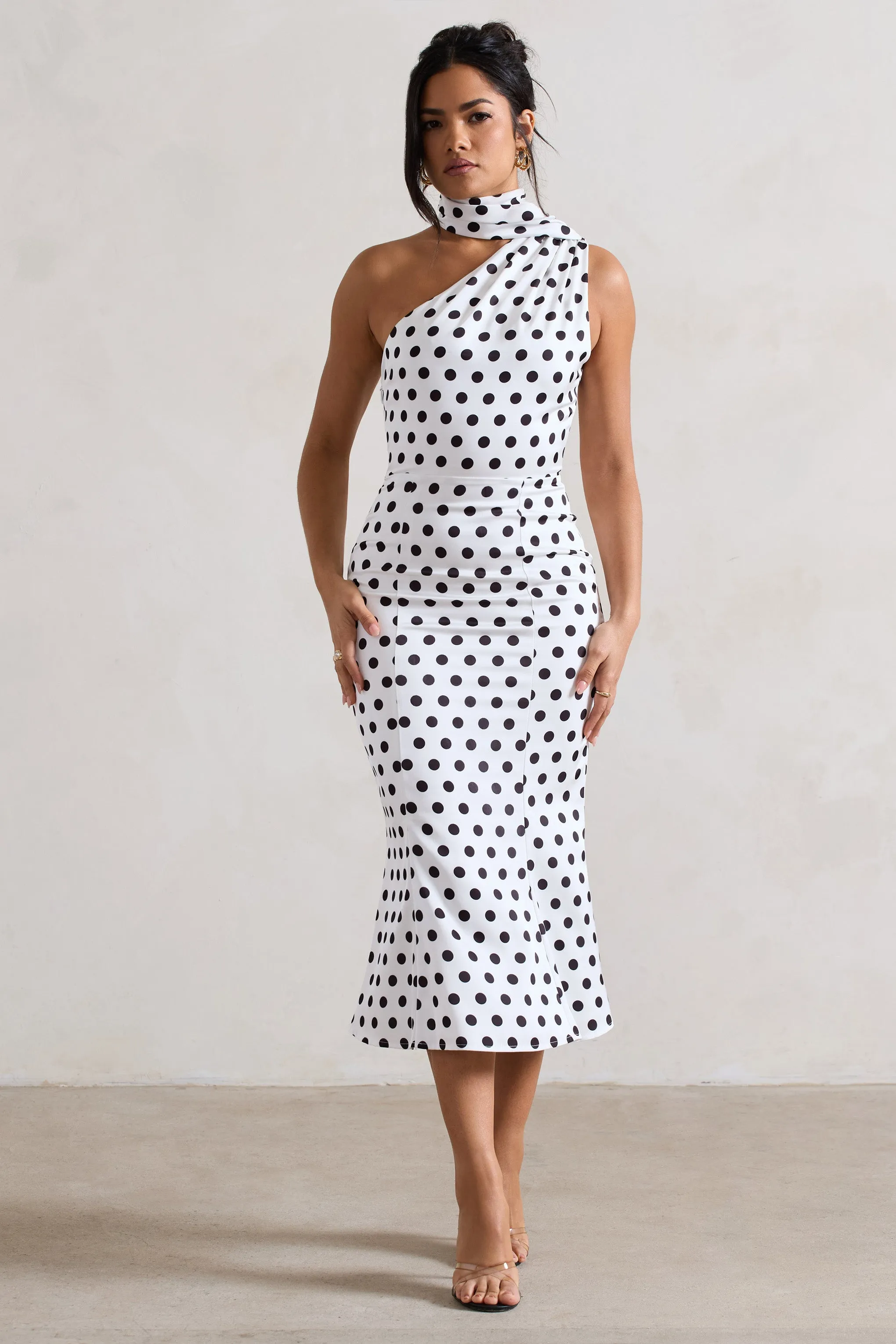 White Polka Dot Flared Midi Dress