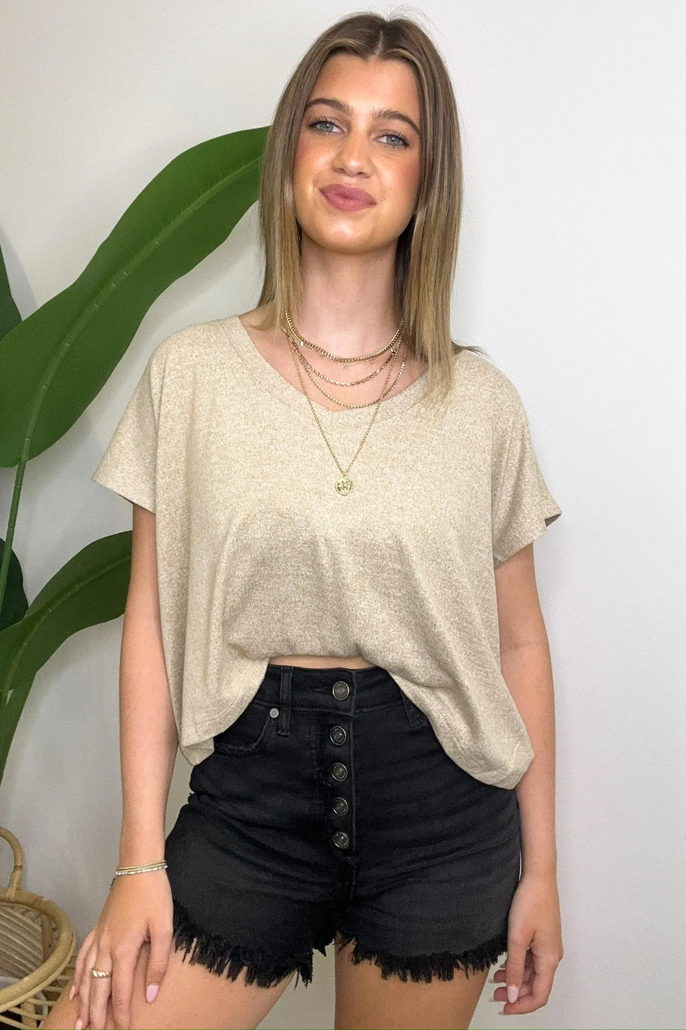 V-Neck Dropped Shoulder Top