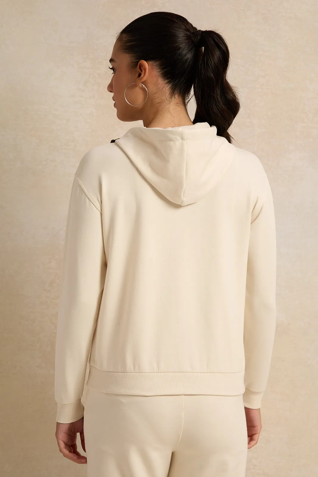 Women Ivory Hooded Sweatshirt