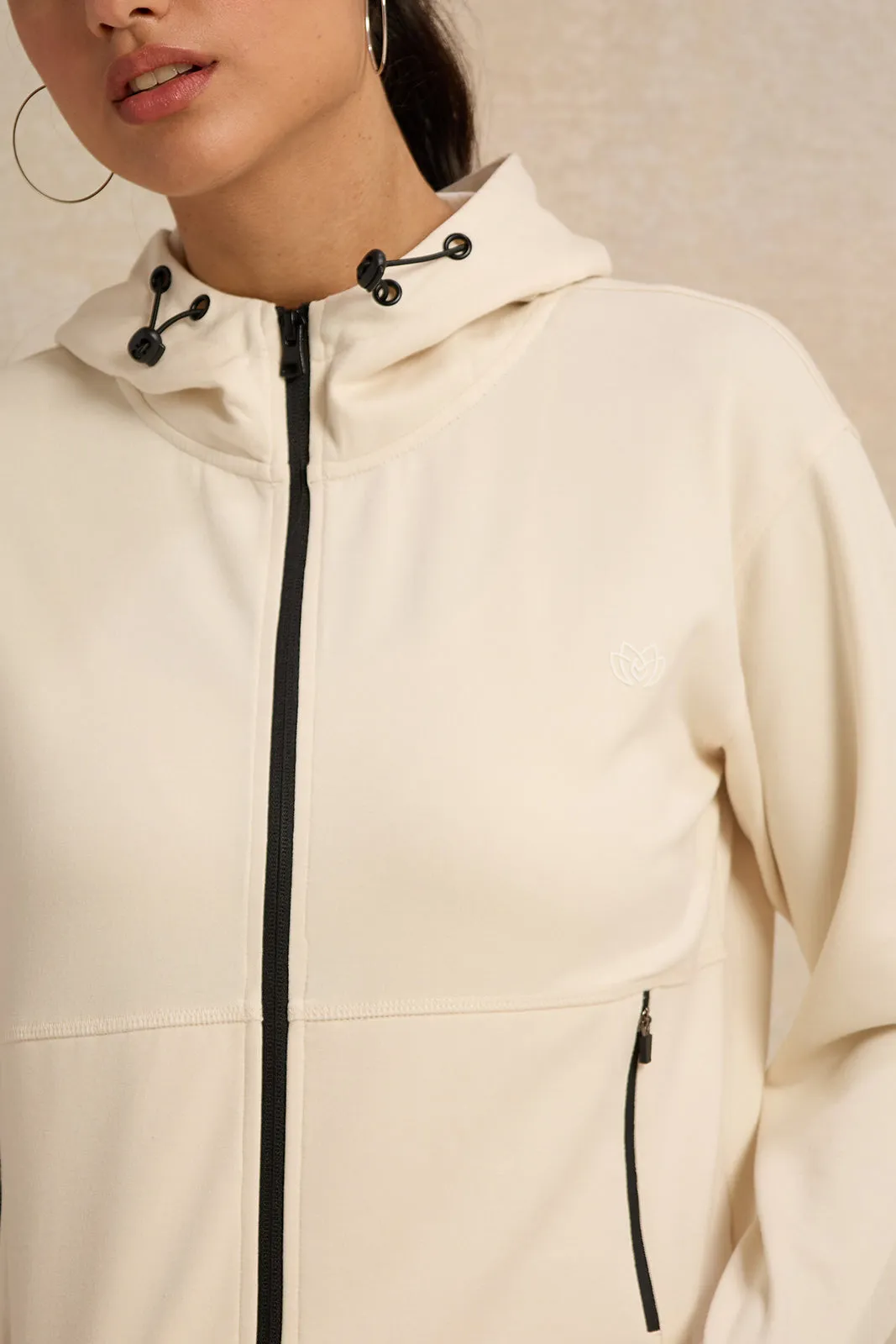 Women Ivory Hooded Sweatshirt