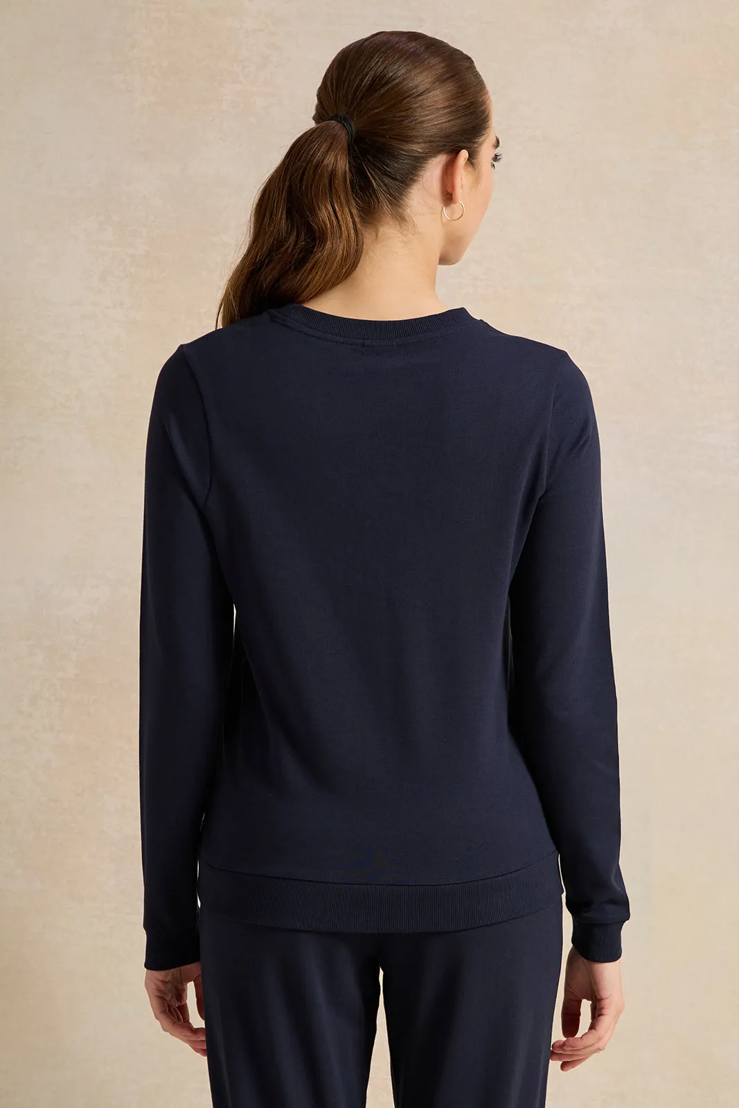 Women Navy Placement Print Sweatshirt