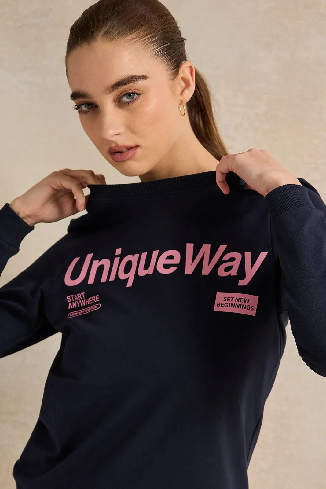 Women Navy Placement Print Sweatshirt