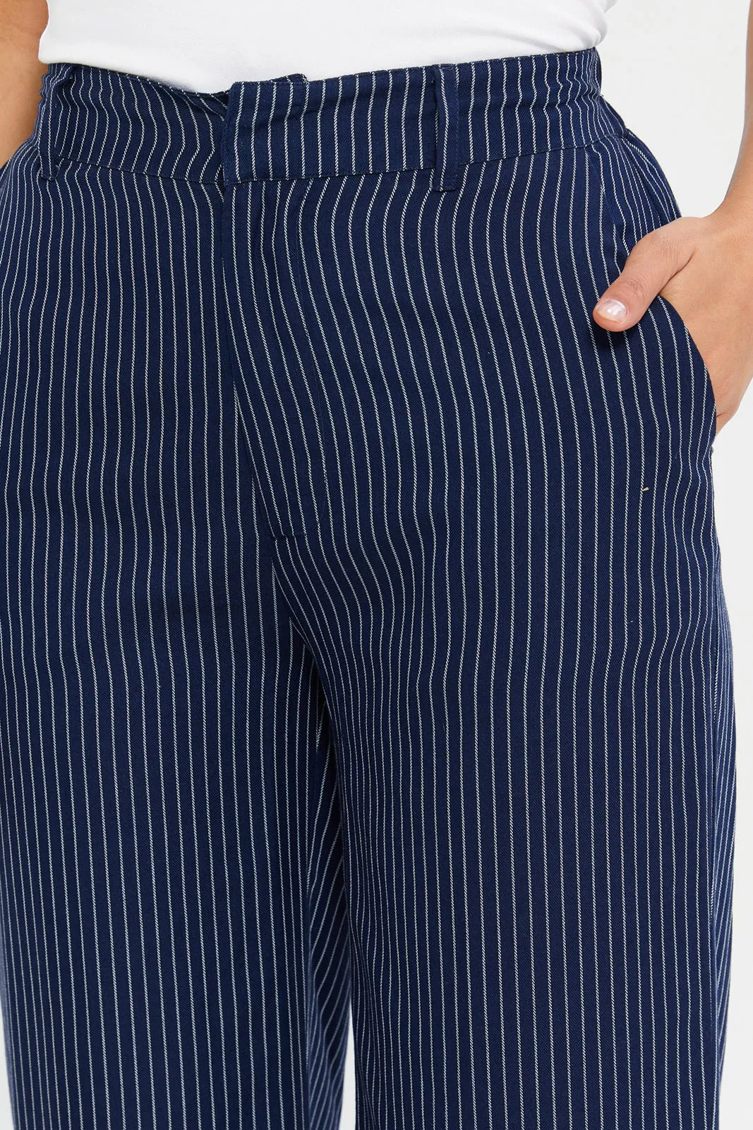 Women Navy Striped Wide Leg Trousers