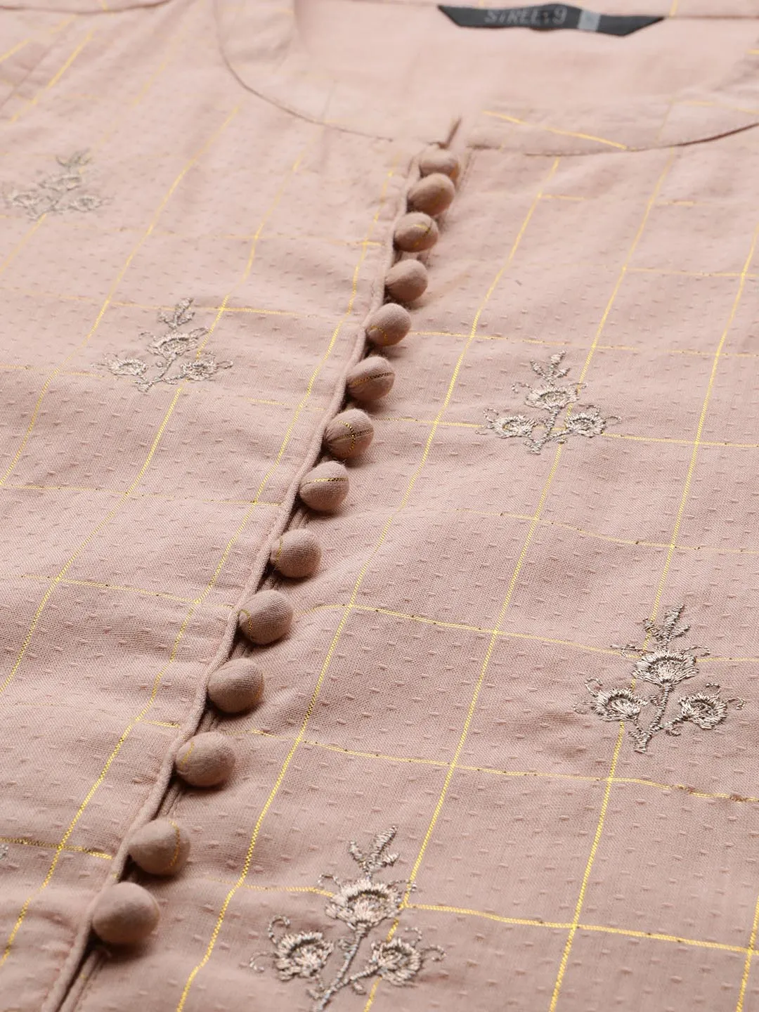 Women Peach-Coloured Embroidered Dobby Pure Cotton Kurta with Trousers Dupatta