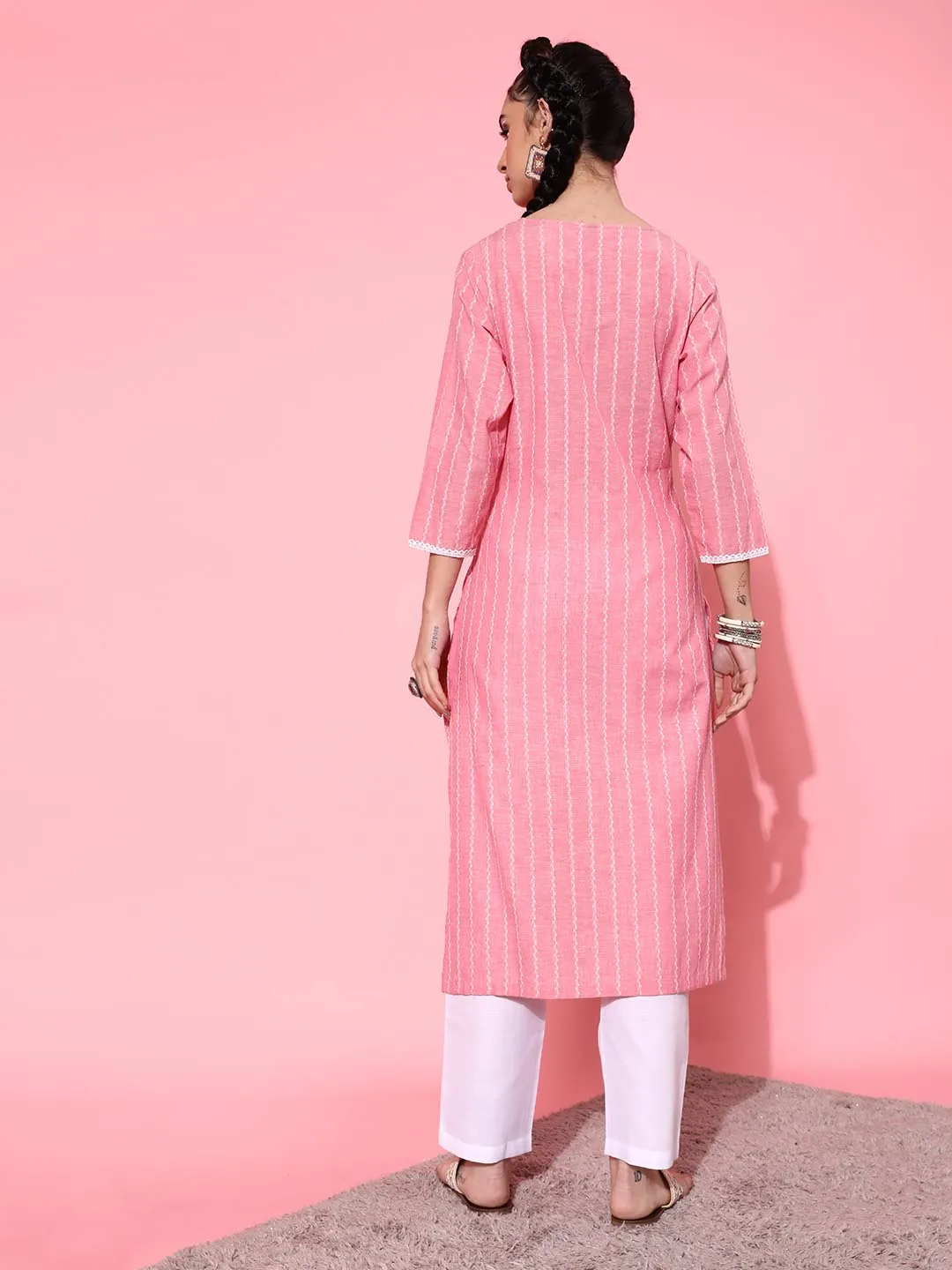 Women Pink Ethnic Motifs Printed Pure Cotton Kurta with Trousers