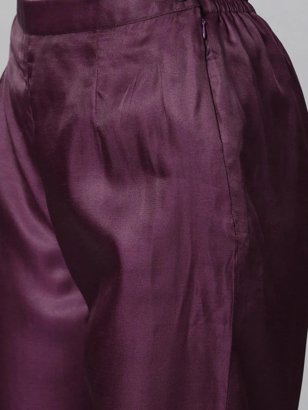 Women Purple Embroidered Kurta with Trousers Dupatta