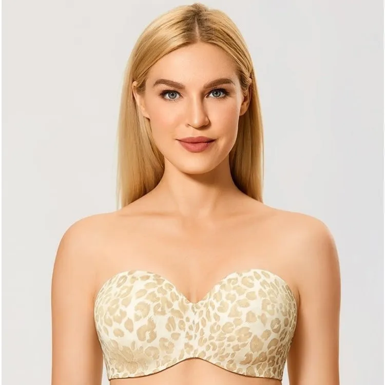 Womens Beige Panthera Floral Underwire Strapless Bra