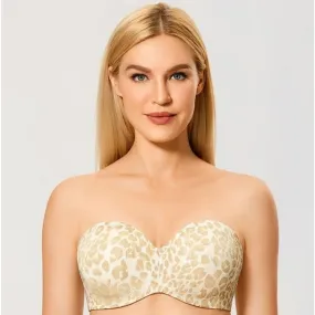 Womens Beige Panthera Floral Underwire Strapless Bra