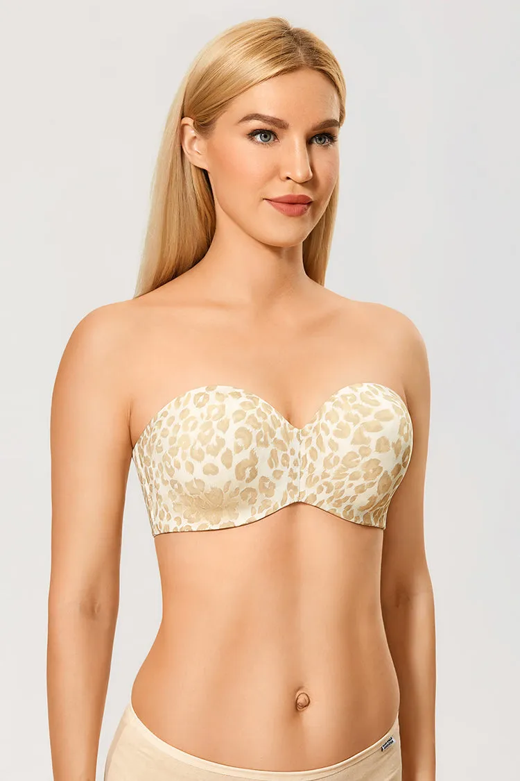 Womens Beige Panthera Floral Underwire Strapless Bra