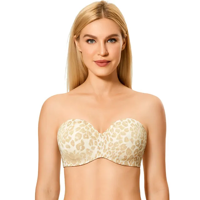 Womens Beige Panthera Floral Underwire Strapless Bra