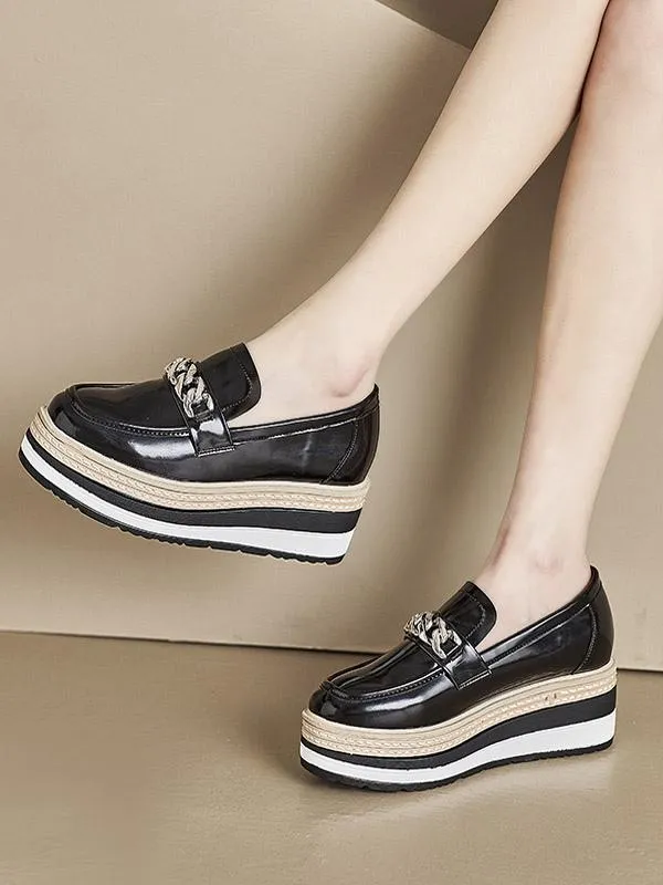 Metallic Accent Chunky Heel PU Leather Oxfords